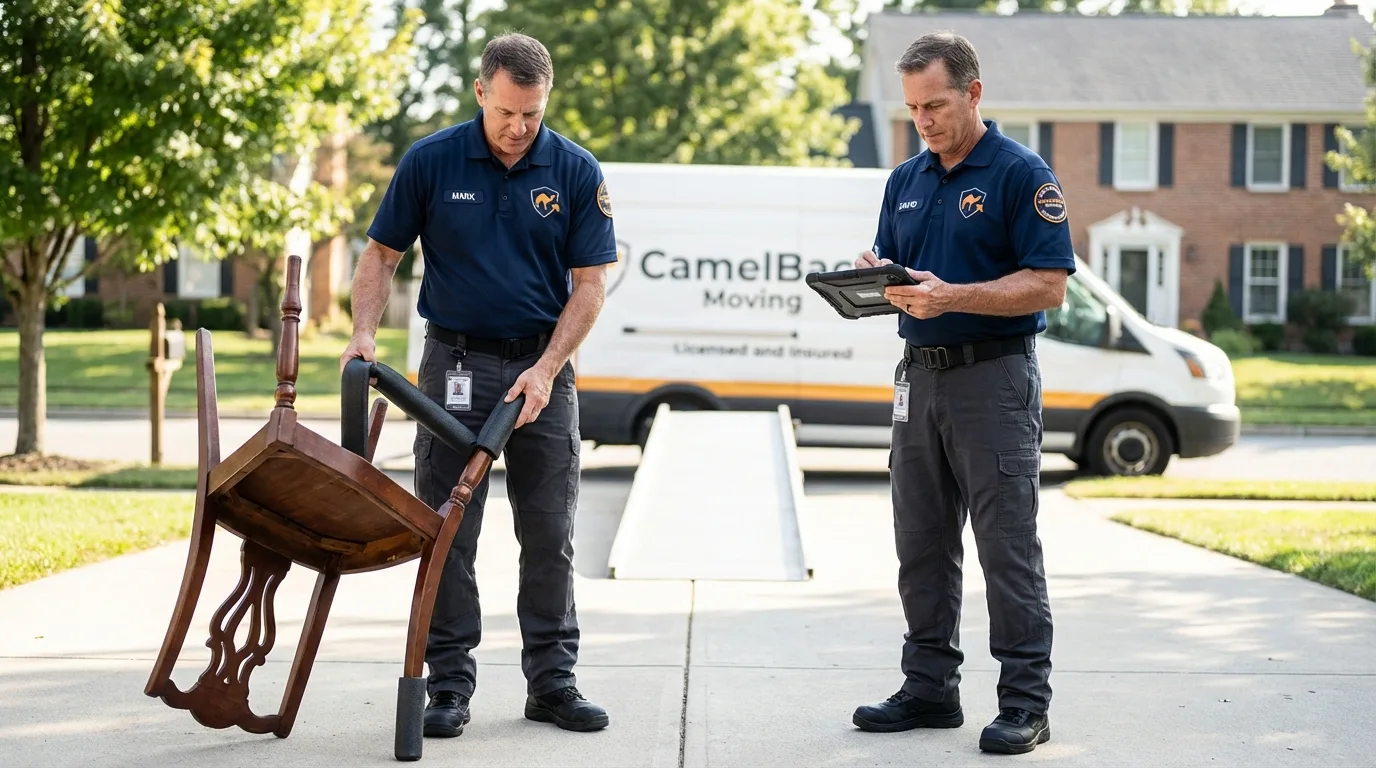 Movers inspecting furniture for damage prevention before loading in Polson, MT