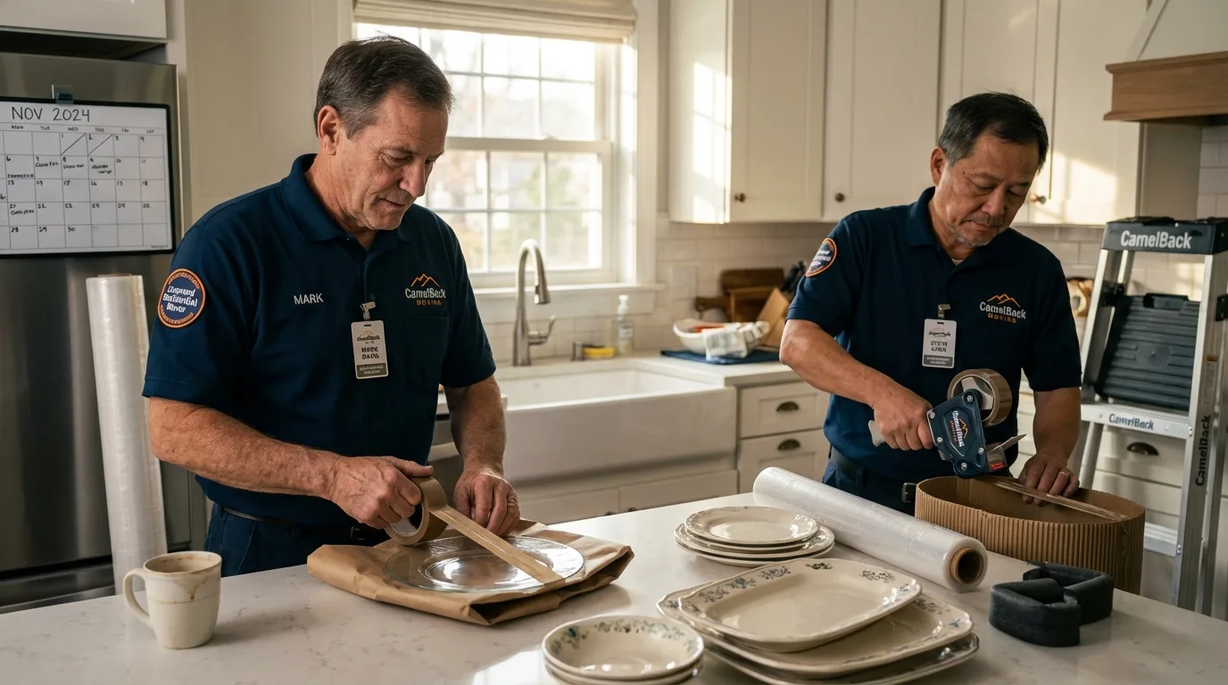 Professional crew packing kitchen dishware in Polson, MT